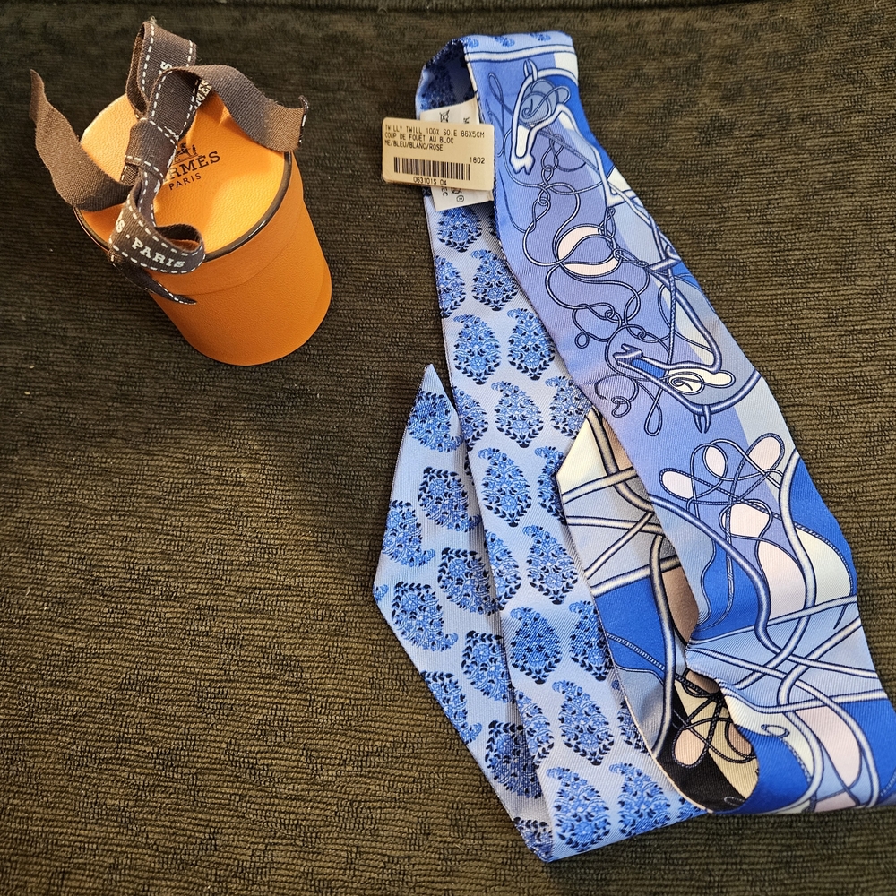 Hermes Blue and Gray Twilly Scarf